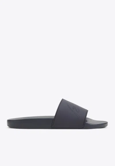 Brioni Logo-perforated Slides In Black