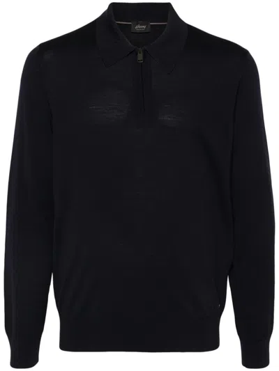 Brioni Logo-plaque Polo Shirt In Blue