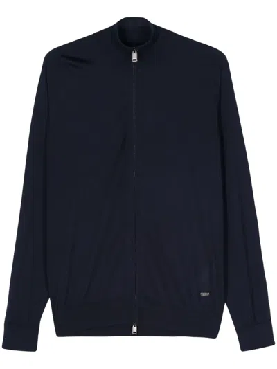 Brioni Logo-plaque Zipped Jumper In Blue