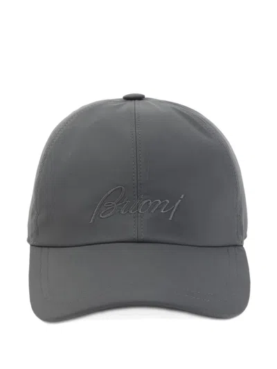 Brioni Baseball Hat Curved Brim Polyester Visor In Gray