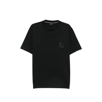 Brioni Logo-embroidered Cotton T-shirt In Black