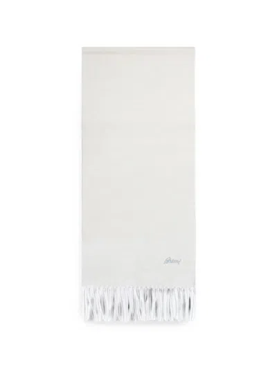 Brioni Logo-embroidered Fringed Scarf In White