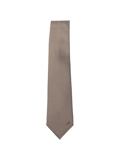 Brioni Logo-embroidered Silk Tie In Brown