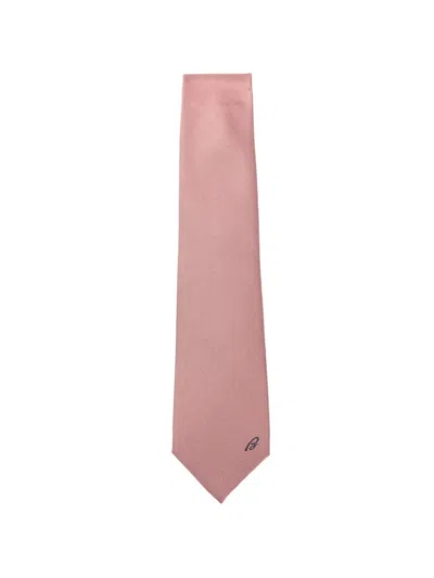 Brioni Logo-embroidered Silk Tie In Pink