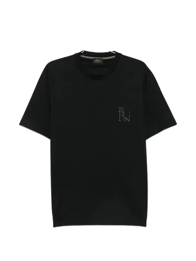 Brioni Logo-embroidered T-shirt In Black
