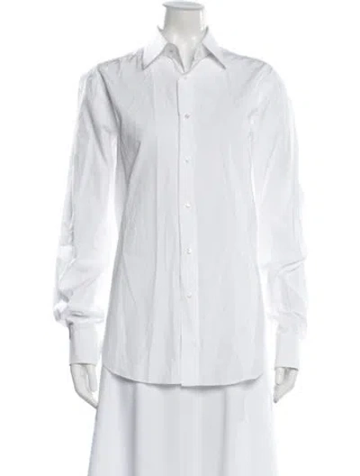 Pre-owned Brioni Long Sleeve Button-up Top In White