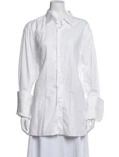 Pre-owned Brioni Long Sleeve Button-up Top In White
