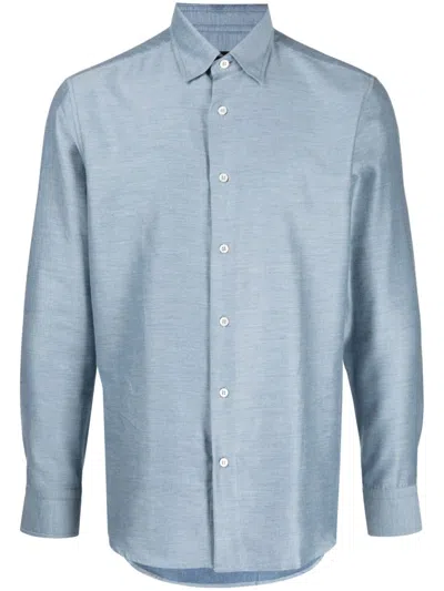 Brioni Long-sleeve Cotton-cashmere Shirt In Blue