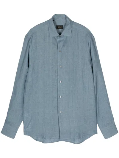Brioni Long-sleeve Linen Shirt In Gray