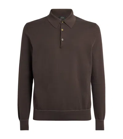 Brioni Long-sleeve Polo Shirt In Brown