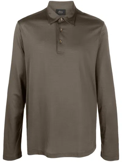 Brioni Long-sleeve Silk-blend Polo Shirt In Green