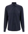Brioni Long-sleeved Curved Hem Shirt In Blue