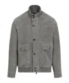 Brioni Suede Leather Jacket In Gray