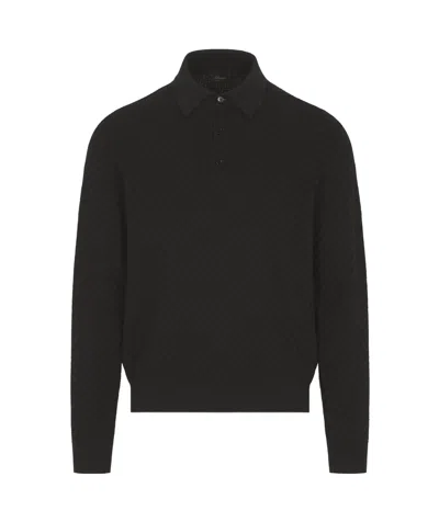 Brioni Long-sleeved Polo Sweater In Black