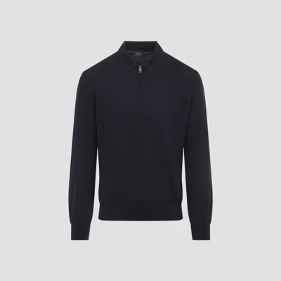 Brioni Long Sleeves Zip Polo For Men In Blue