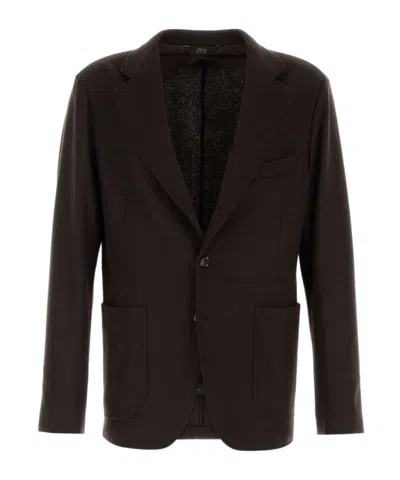Brioni Long-sleeve Single-breasted Blazer In Brown