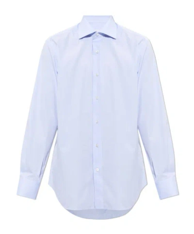 Brioni Classic-collar Long-sleeved Shirt In Blue