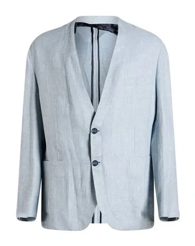 Brioni Man Blazer Light Blue Size 46 Linen, Wool, Silk