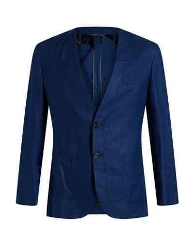 Brioni Man Blazer Navy Size 44 Linen, Wool, Silk In Blue