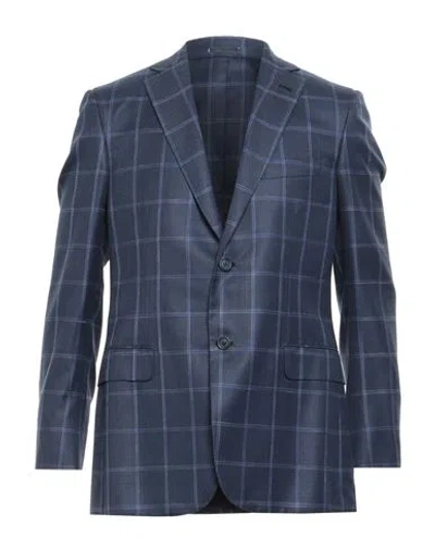 Brioni Man Blazer Navy Size 48 Cashmere, Silk In Blue