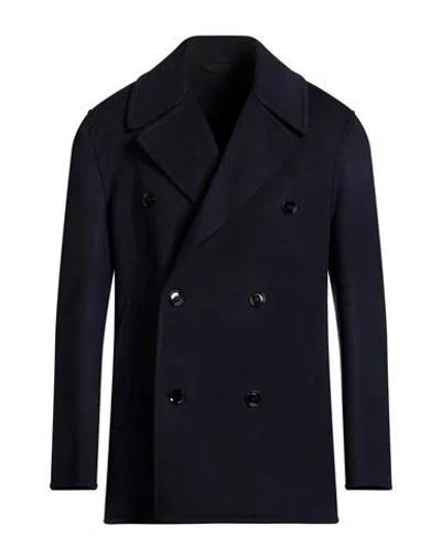 Brioni Man Coat Midnight Blue Size 3xl Virgin Wool, Cashmere In Black