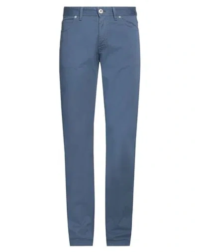 Brioni Man Pants Blue Size 31 Cotton, Elastane, Calfskin