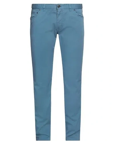 Brioni Man Pants Pastel Blue Size 32 Cotton, Elastane, Calfskin