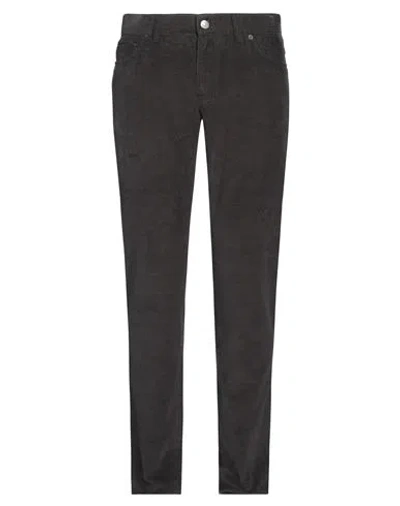 Brioni Man Pants Steel Grey Size 35 Cotton, Calfskin In Black