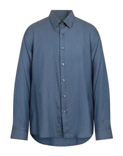 Brioni Man Shirt Blue Size 3xl Cotton, Silk, Cashmere