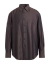 Brioni Man Shirt Dark Brown Size 3xl Cotton, Silk, Cashmere In Black