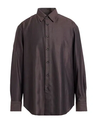 Brioni Man Shirt Dark Brown Size 3xl Cotton, Silk, Cashmere In Black