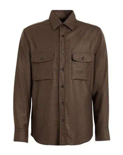 Brioni Man Shirt Dark Brown Size Xxl Cashmere