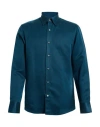 Brioni Man Shirt Deep Teal Size Xxl Silk, Linen In Blue