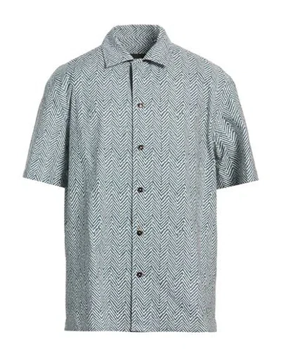 Brioni Man Shirt Slate Blue Size L Cotton, Elastane