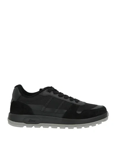 Brioni Man Sneakers Black Size 10 Leather, Textile Fibers