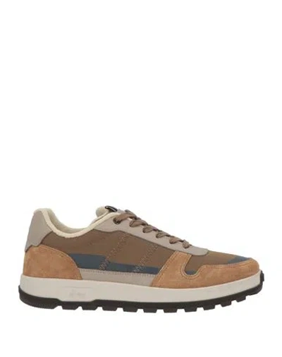 Brioni Man Sneakers Camel Size 10 Leather, Textile Fibers In Beige