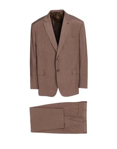 Brioni Man Suit Brown Size 50 Silk, Linen