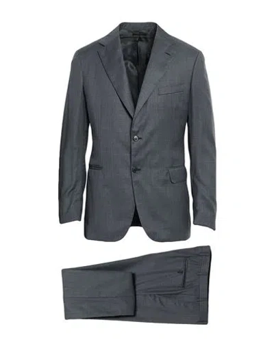 Brioni Man Suit Charcoal Size 40 Wool In Blue