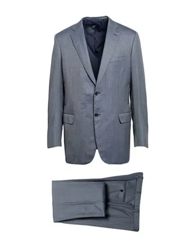 Brioni Man Suit Slate Blue Size 50 Virgin Wool In Gray