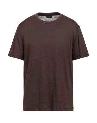 Brioni Man T-shirt Dark Brown Size Xxl Linen In Burgundy