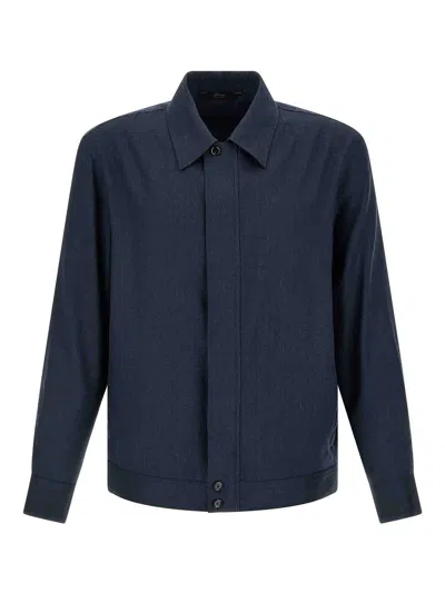 Brioni Linen Wool Blouson In Blue