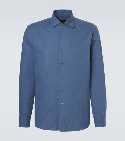 Brioni Marcello Cotton Shirt In Blue