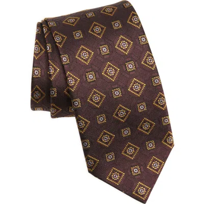 Brioni Medallion Pattern Silk Tie In Purple