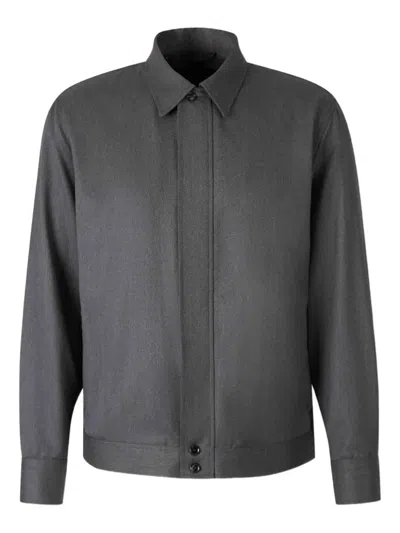 Brioni Long Sleeved Zip-up Jacket In Blue