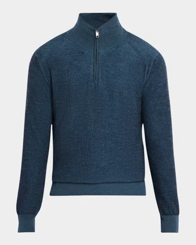 Brioni Men's Cashmere-wool Quarter-zip Sweater In Midnight Blue