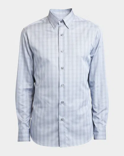 Brioni Men & Apos;s Cotton Grid Check Sport Shirt In White Sky