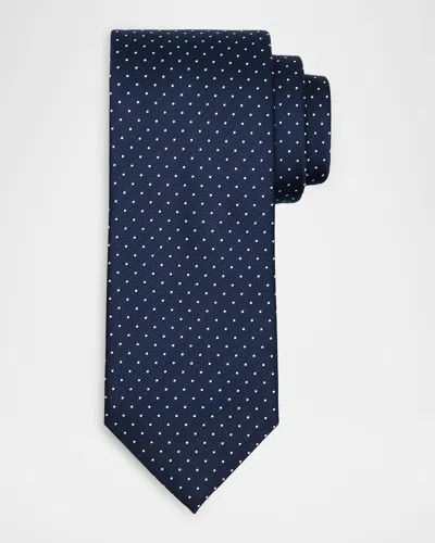 Brioni Men & Apos;s Micro-polka Dot Silk Tie In Navy/white