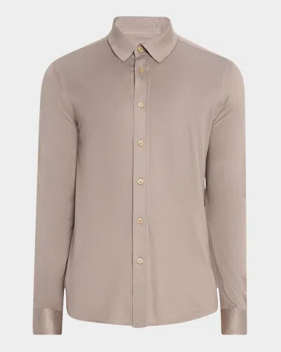 Brioni Men & Apos;s Silk Pique Sport Shirt In Brown