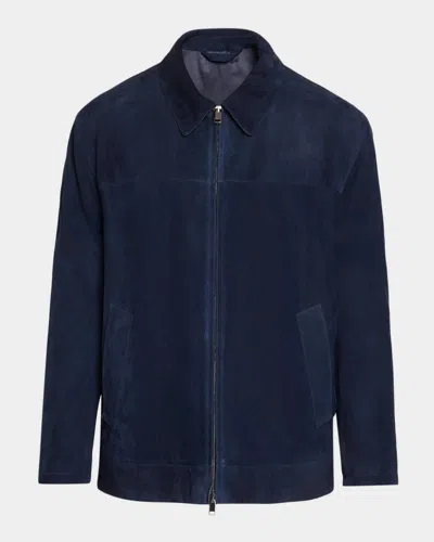 Brioni Men & Apos;s Suede Zip-up Jacket In Blue