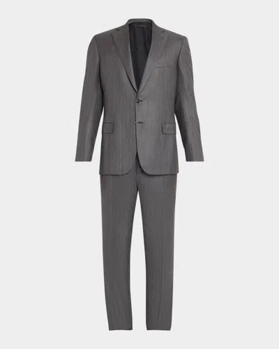 Brioni Men & Apos;s Tonal Herringbone Wool-silk Two-piece Suit In Gray